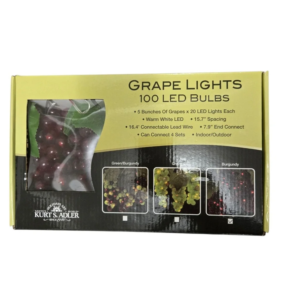Kurt Adler Indoor/Outdoor 100-Light LED Burgundy Grape Cluster Light Set, 5.3ft